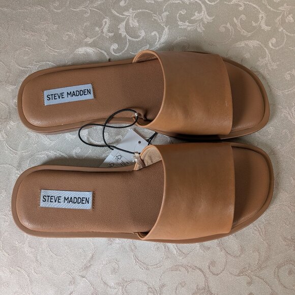 New STEVE MADDEN Tan Leather Slide Sandal Size 8 - Picture 2 of 6